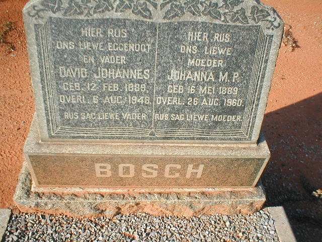 BOSCH David Johannes 1889-1948 &amp; Johanna M.P. 1889-1960