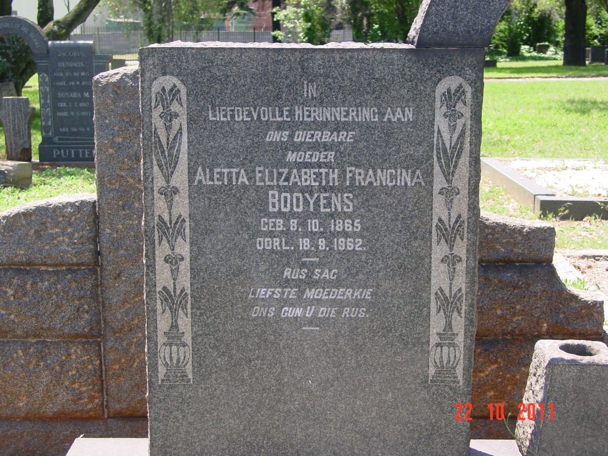 BOOYENS Aletta Elizabeth Francina 1865-1962