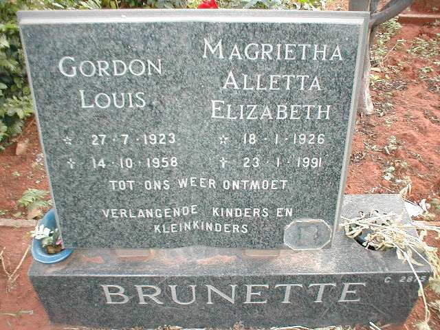 BRUNETTE Gordon Louis 1923-1958 &amp; Magrietha Alletta Elizabeth 1926-1991