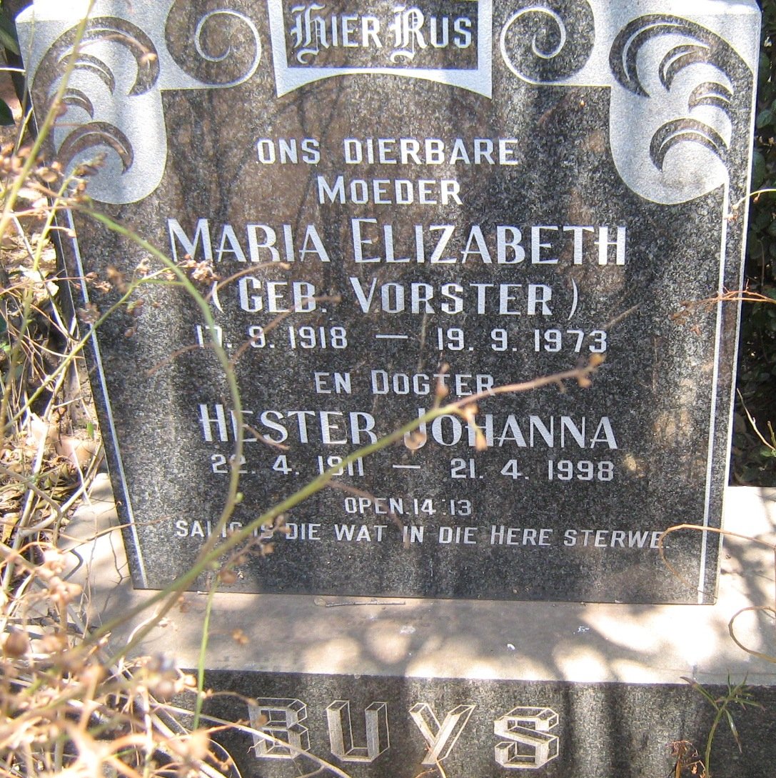 BUYS Maria Elizabeth VORSTER 1918-1973 :: BUYS Hester Johanna 1911-1998