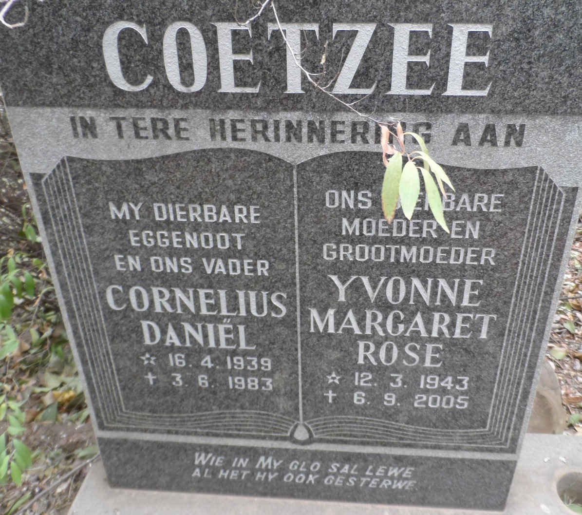 COETZEE Cornelius Daniël 1939-1983 &amp; Yvonne Margaret Rose 1943-2005