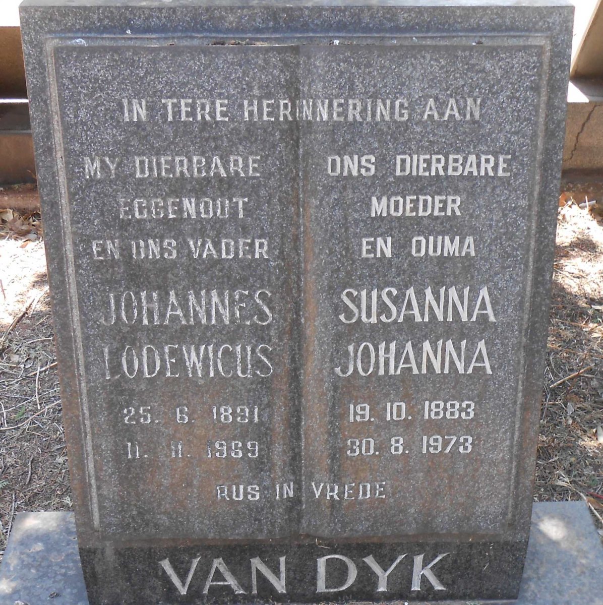 DYK Johannes Lodewicus, van 1891-1969 &amp; Susanna Johanna 1883-1973