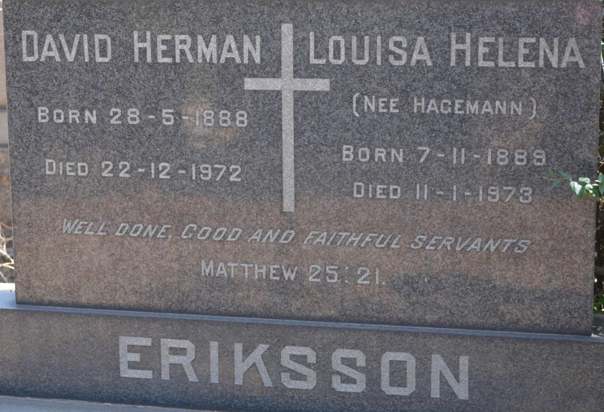 ERIKSSON David Herman 1888-1972 &amp; Louisa Helena HAGEMANN 1889-1973