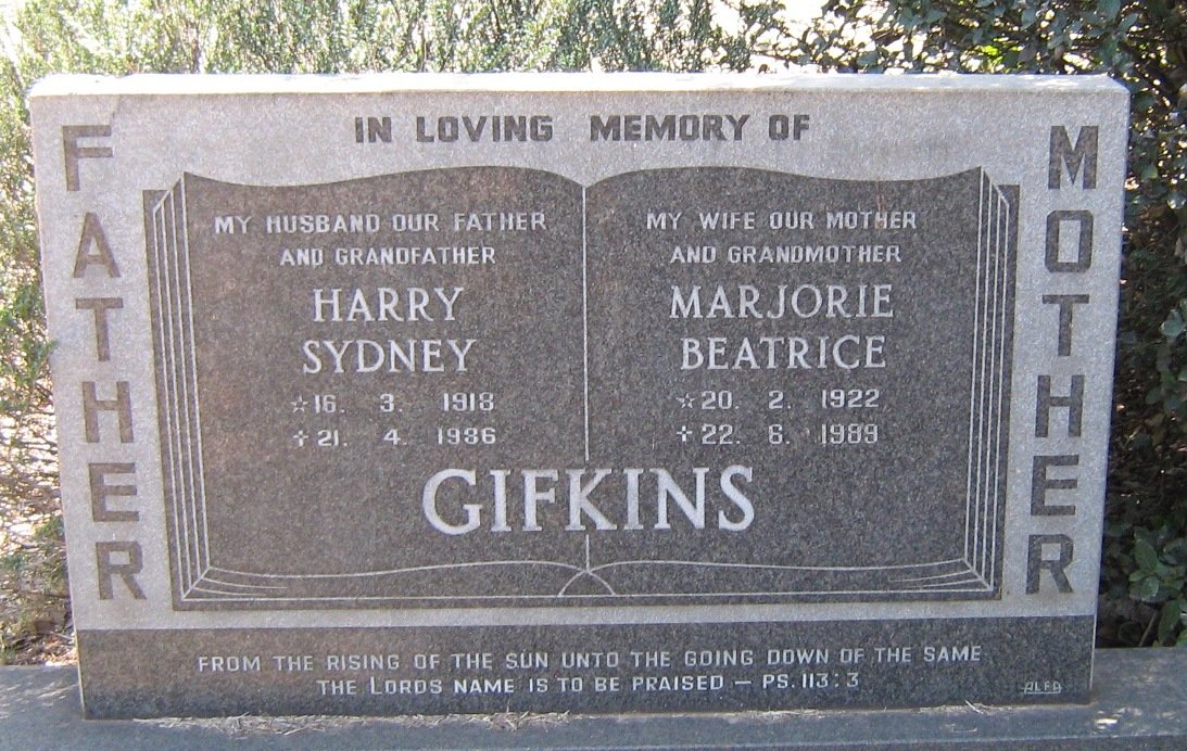 GIFKINS Harry Sydney 1918-1986 &amp; Marjorie Beatrice 1922-1989