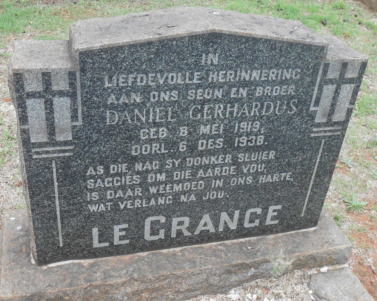 GRANGE Daniel Gerhardus, le 1919-1938