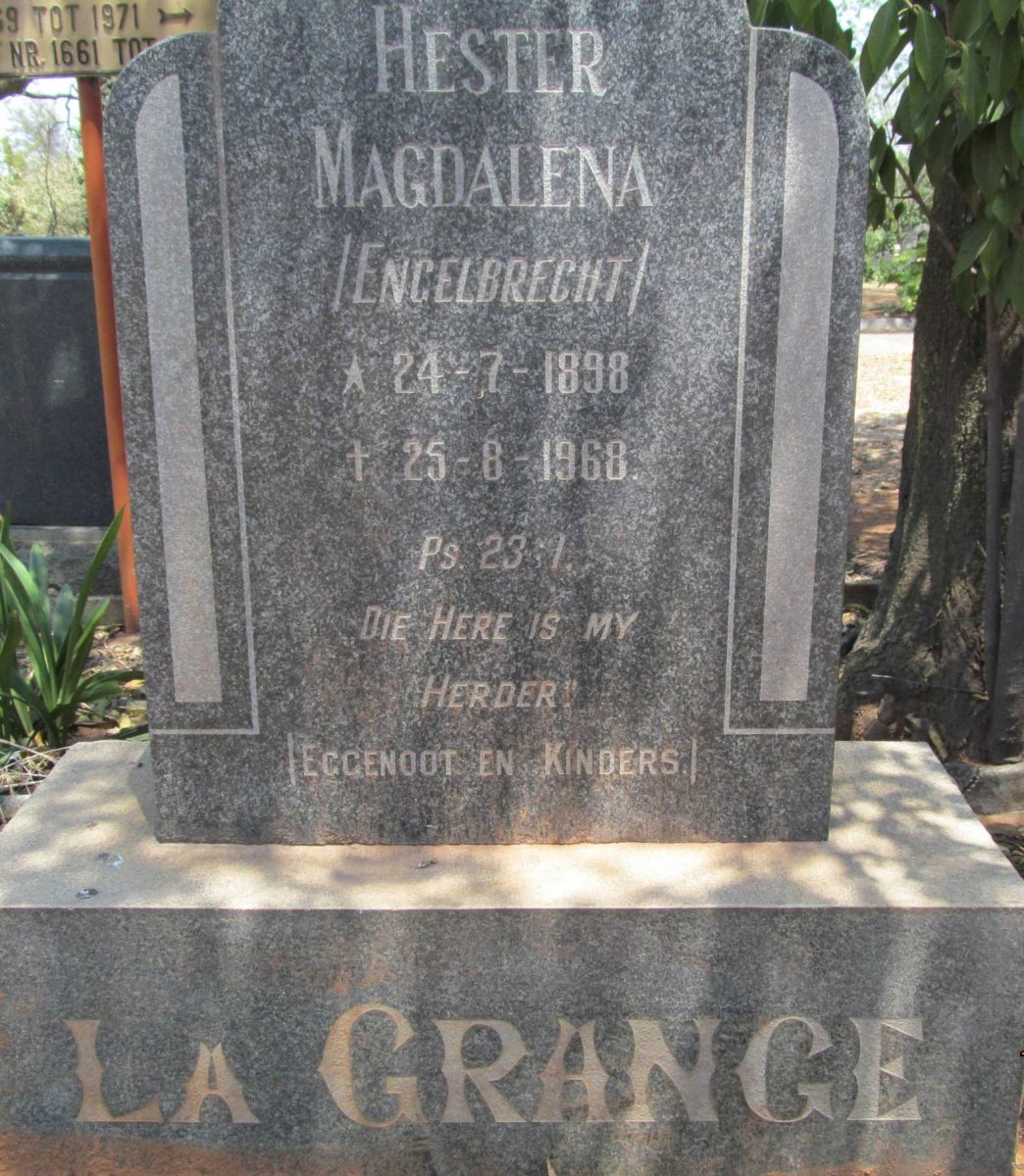GRANGE Hester Magdalena, la nee ENGELBRECHT 1898-1968