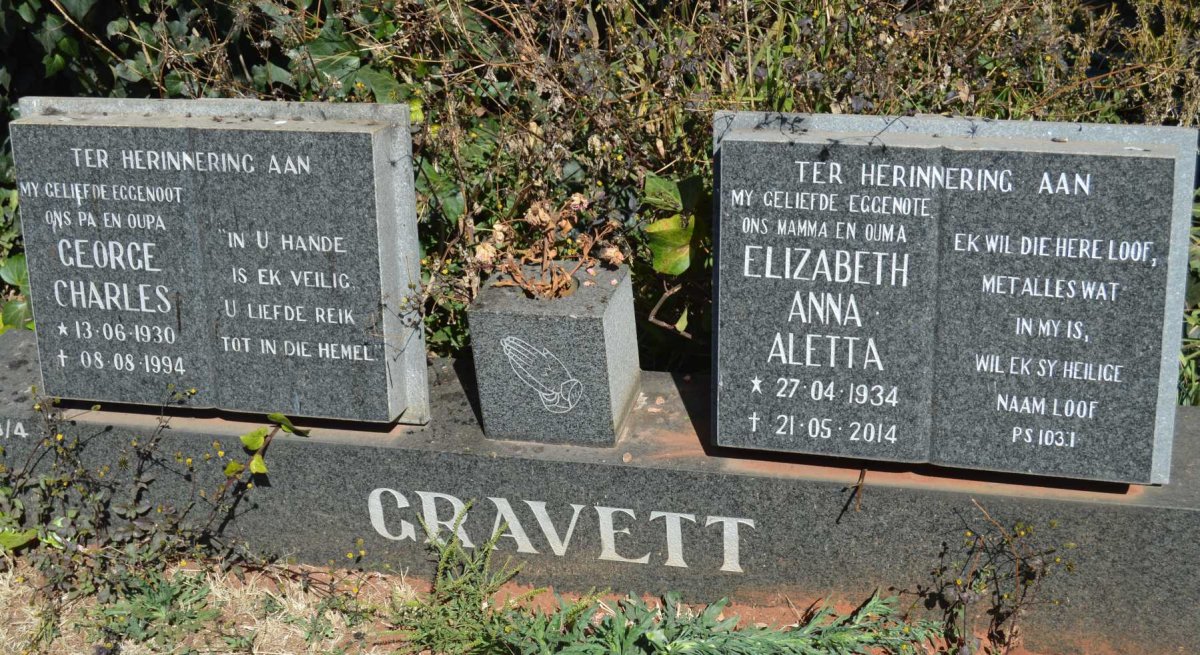 GRAVETT George Charles 1930-1994 &amp; Elizabeth Anna Aletta 1934-2014