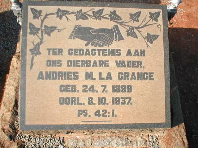 GRANGE Andries M., la 1899-1937