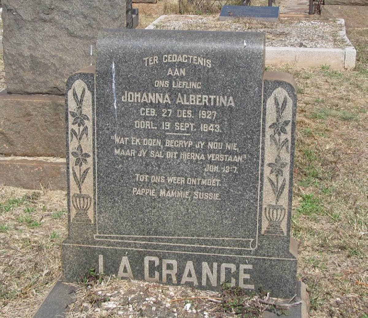 GRANGÉ Johanna Albertina, là 1927-1943