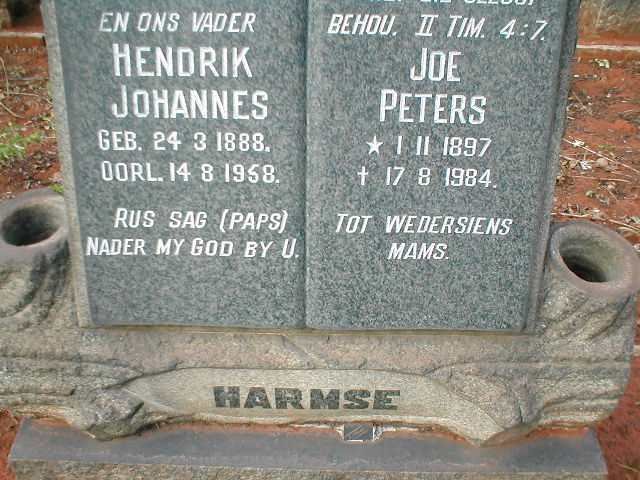 HARMSE Hendrik Johannes 1888-1958  :: PETERS Joe 1897-1984