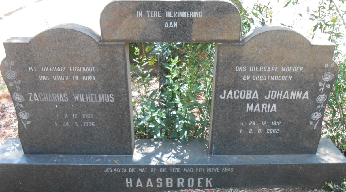 HAASBROEK Zacharias Wilhelmus 1907-1976 &amp; Jacoba Johanna Maria 1912-2002