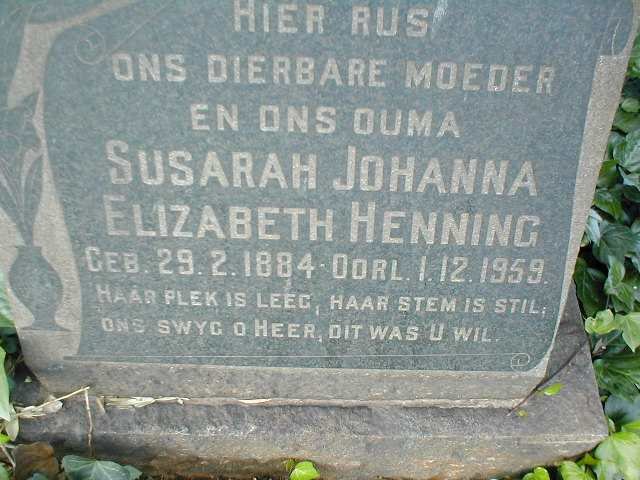 HENNING Susarah Johanna Elizabeth 1884-1959