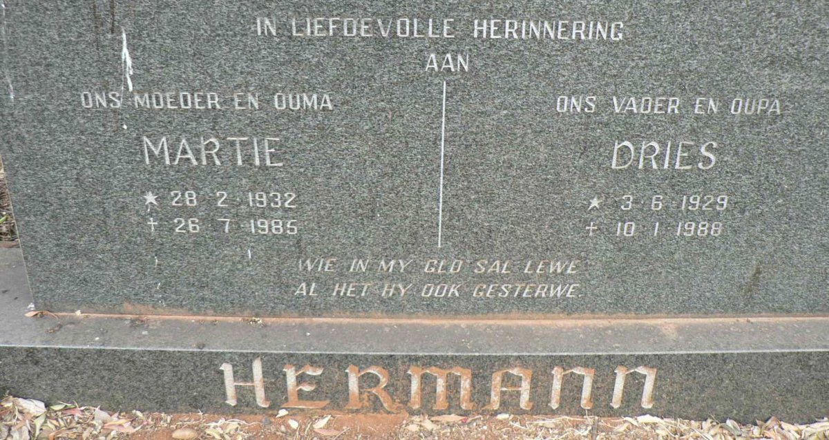 HERMANN Dries 1929-1988 &amp; Martie 1932-1985