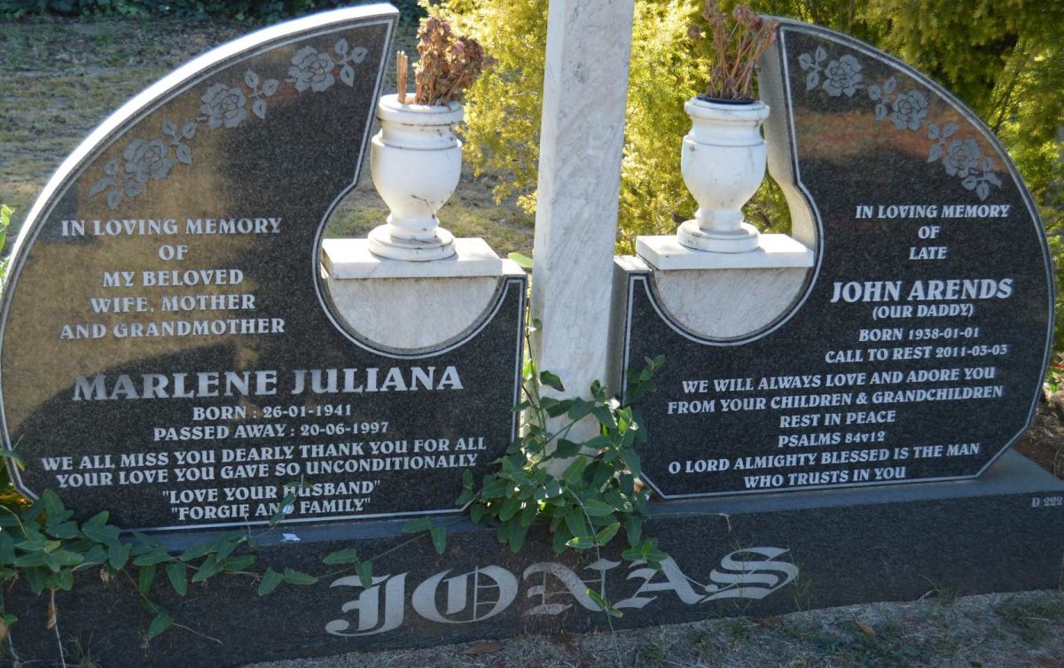JONAS John Arends 1938-2011 &amp; Marlene Juliana 1941-1997