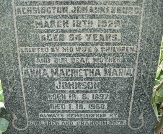 JOHNSON Jacob Olay John 1875-1929 &amp; Anna Magrietha Maria 1897-1960