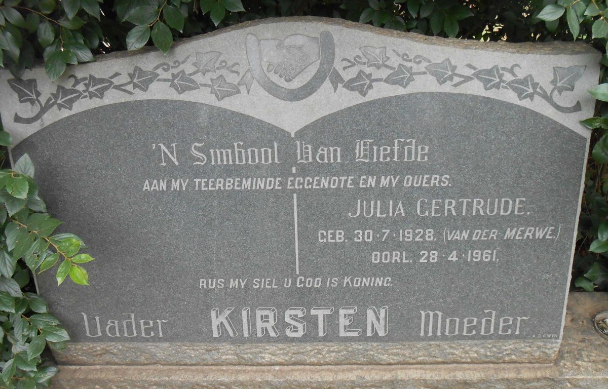 KIRSTEN Julia Gertrude nee VAN DER MERWE 1928-1961