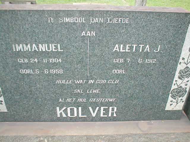 KOLVER Immanuel 1904-1958 &amp; Aletta J. 1912-