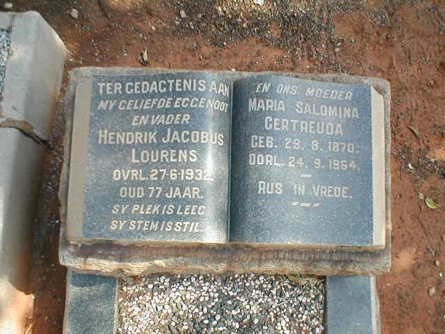 LOURENS Hendrik Jacobus -1932 &amp; Maria Salomina Gertreuda 1870-1964