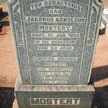 MOSTERT Jacobus Arnoldus -1938 &amp; Hendrina Johanna SCHONFELDT -1957