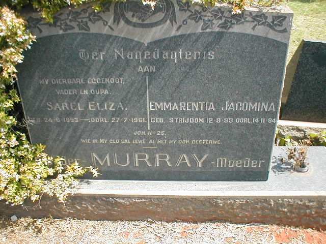MURRAY Sarel Eliza 1893-1961 &amp; Emmarentia Jacomina STRIJDOM 1893-1984