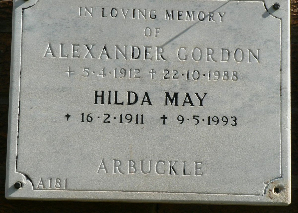 ARBUCKLE Alexander Gordon 1912-1988 &amp; Hilda May 1911-1993