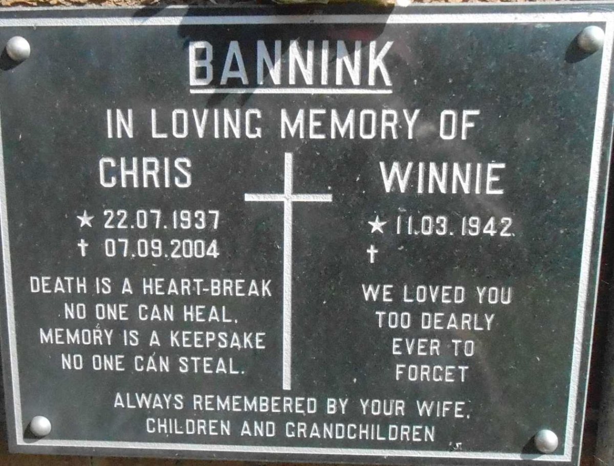 BANNINK Chris 1937-2004 &amp; Winnie 1942-
