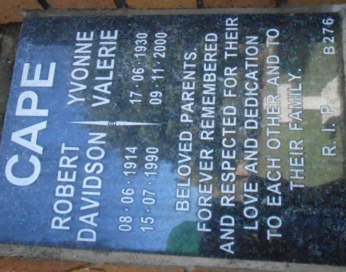 CAPE Robert Davidson 1914-1990 &amp; Yvonne Valerie 1930-2000