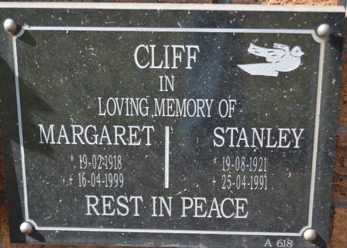 CLIFF Stanley 1921-1991 &amp; Margaret 1918-1999