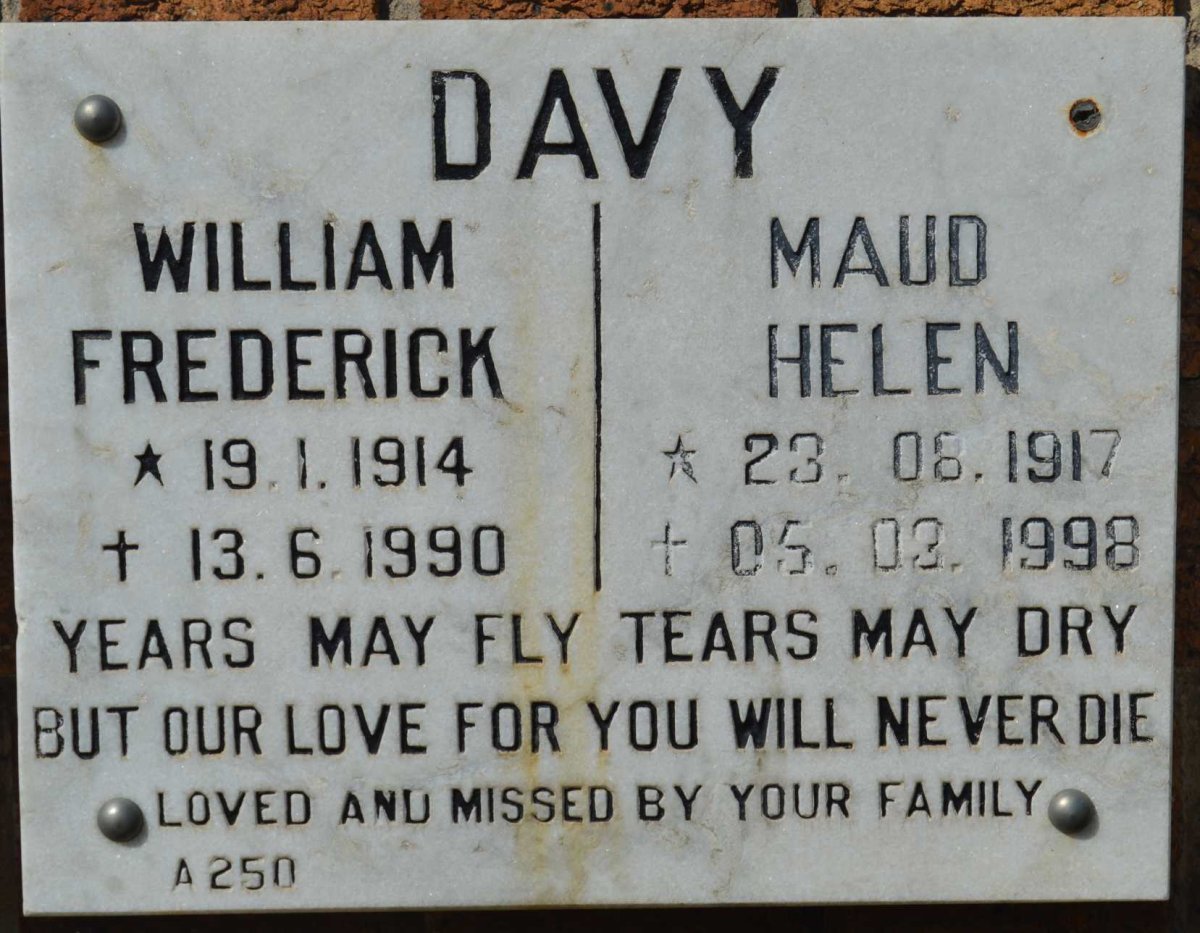 DAVY William Frederick 1914-1990 &amp; Maud Helen 1917-1998