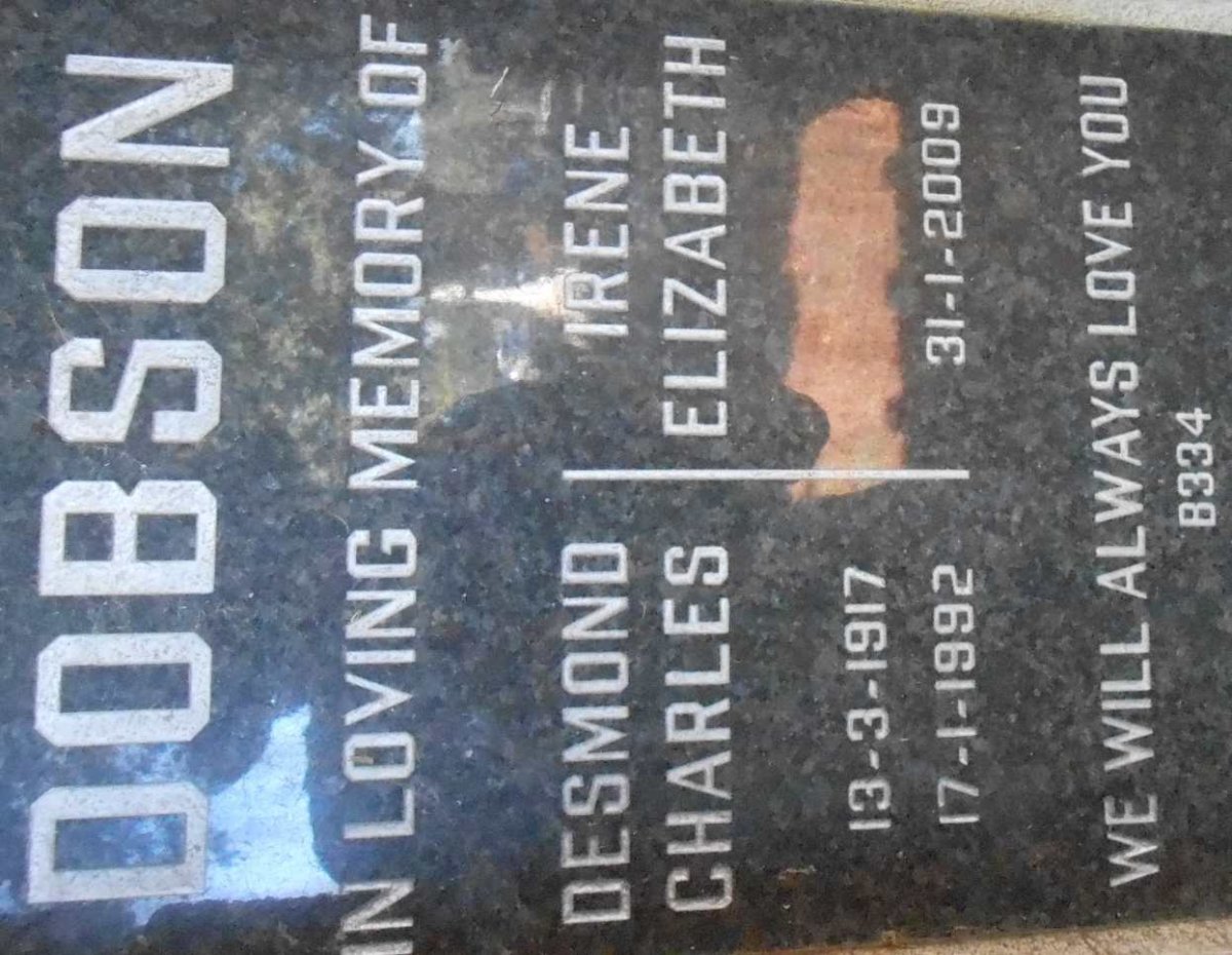 DOBSON Desmond Charles 1917-1992 &amp; Irene Elizabeth ?-2009