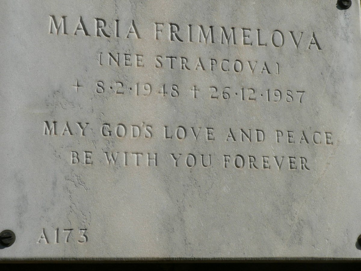 FRIMMELOVA Maria nee STRAPCOVA 1948-1987