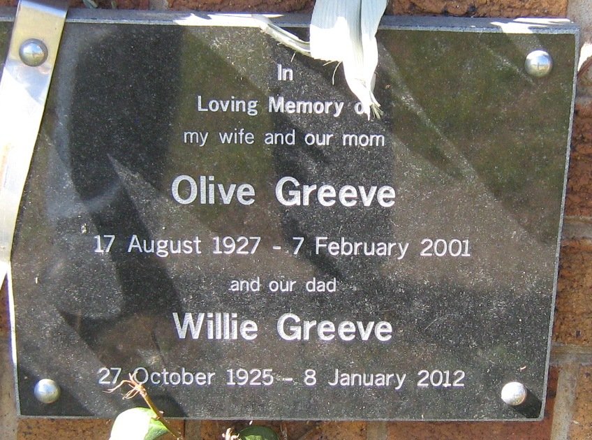 GREEVE Willie 1925-2012 &amp; Olive 1927-2001