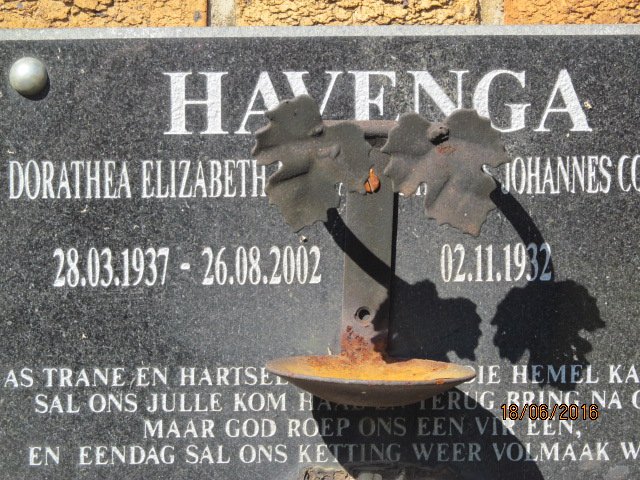 HAVENGA Johannes C.1932- &amp; Dorathea Elizabeth ? 1937-2002