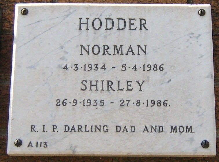 HODDER Norman 1934-1986 &amp; Shirley 1935-1986
