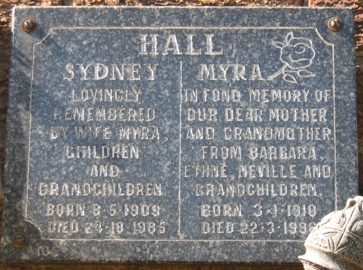 HALL Sydney 1909-1985 &amp; Myra 1910-1996