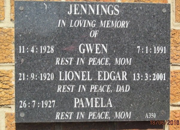JENNINGS Lionel Edgar 1920-2001 :: JENNINGS Pamela 1927- :: JENNINGS Gwen 1928-1991
