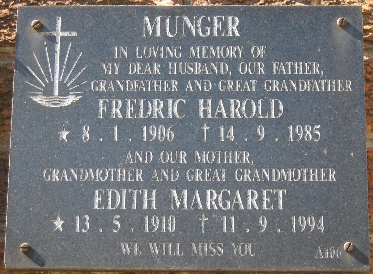 MUNGER Fredric Harold 1906-1985 &amp; Edith Margaret 1910-1994