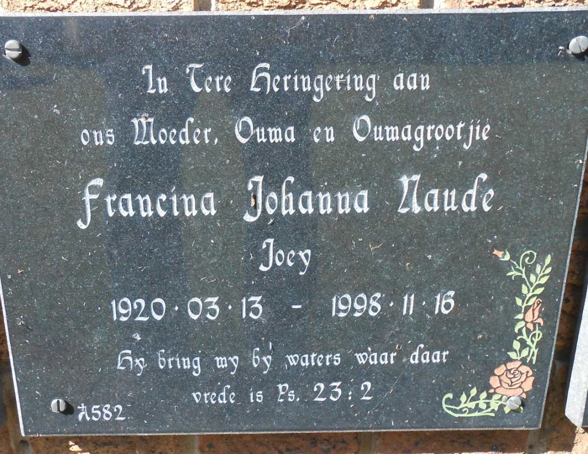 NAUDE Francina Johanna 1920-1998