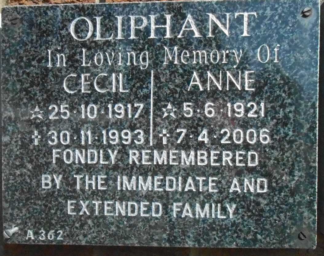OLIPHANT Cecil 1917-1993 &amp; Anne 1921-2006