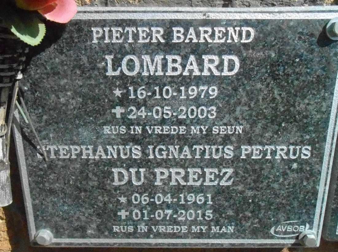 PREEZ Stephanus Ignatius Petrus, du 1961-2015 :: LOMBARD Pieter Barend 1979-2003