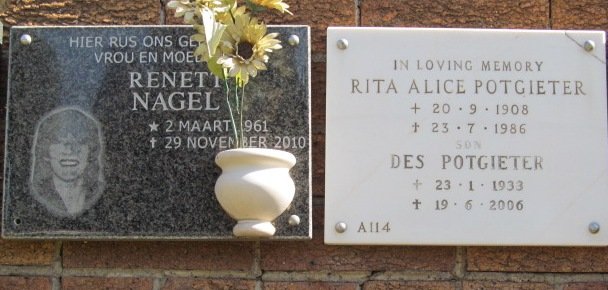 POTGIETER Rita Alice 1908-1986 :: POTGIETER Des 1933-2006 :: NAGEL Renett 1961-2010