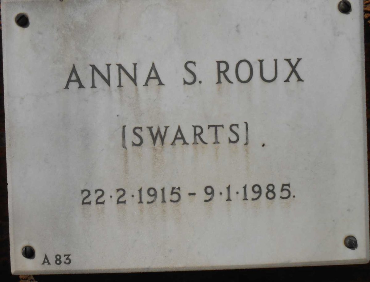 ROUX Anna S. nee SWARTS 1915-1985