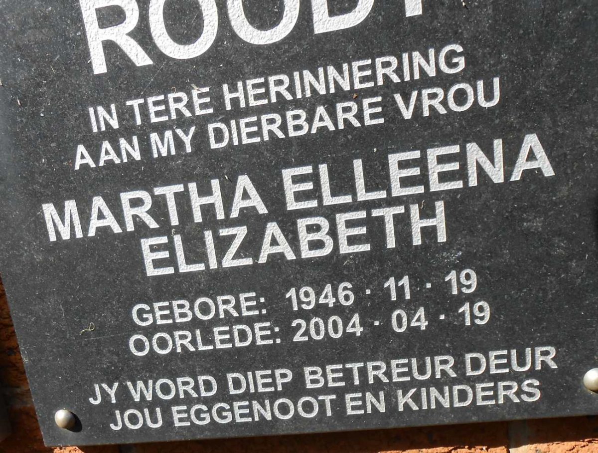 ROODT Martha Elleena Elizabeth 1946-2004
