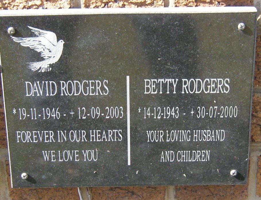 RODGERS David 1946-2003 &amp; Betty 1943-2000