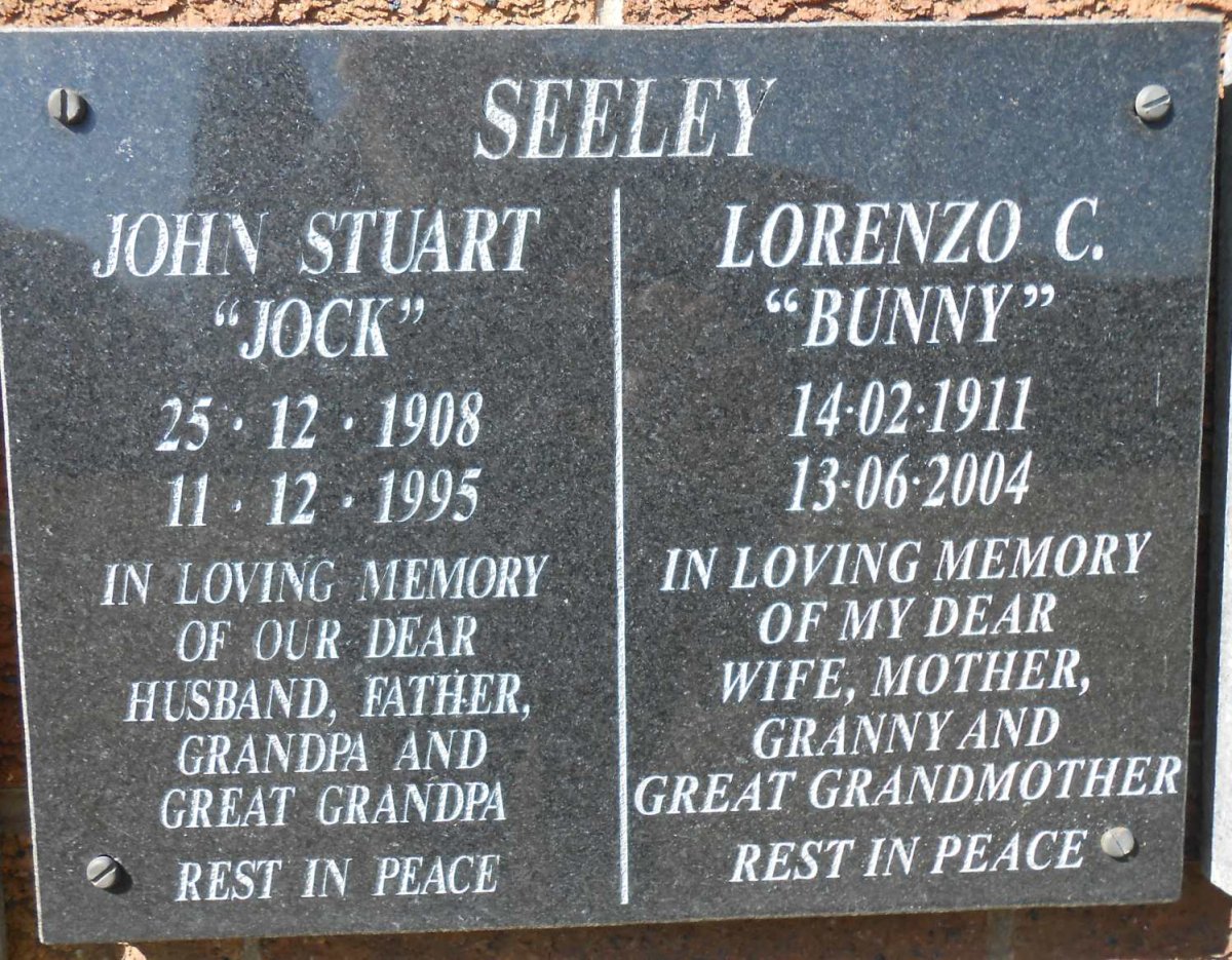 SEELEY John Stuart 1908-1995 &amp; Lorenzo C. 1911-2004