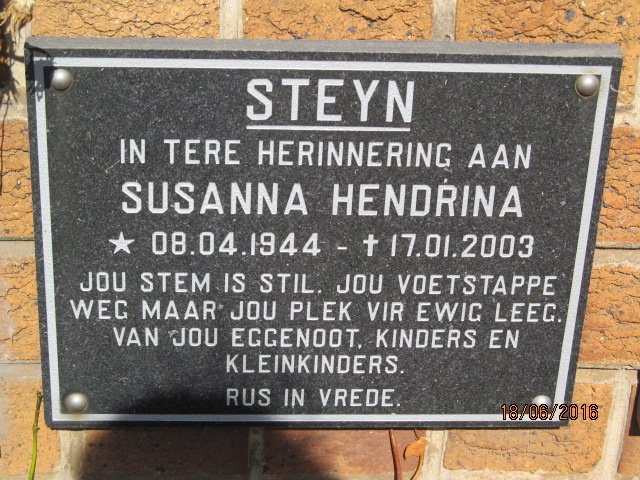 STEYN Susanna Hendrina 1944-2003