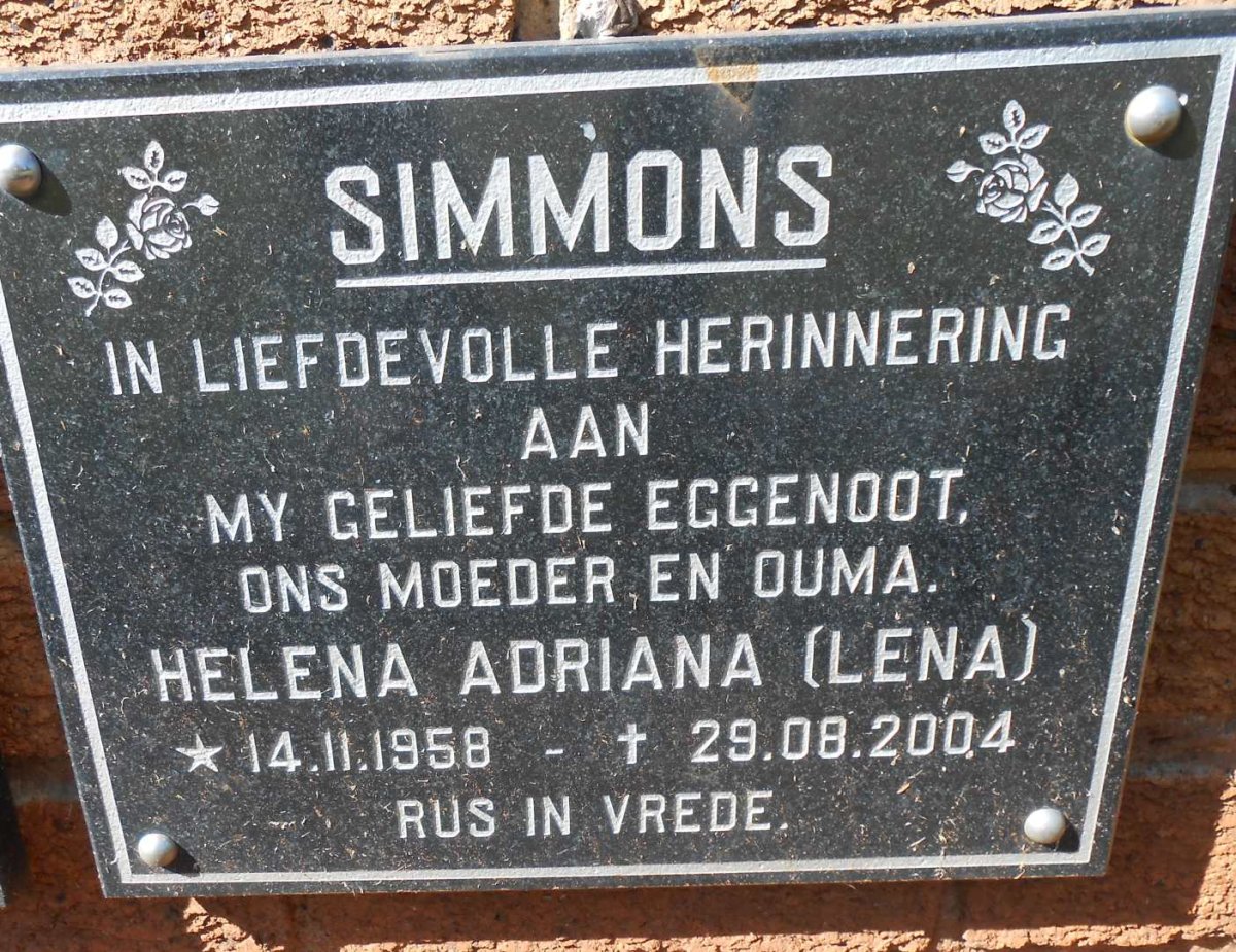 SIMMONS Helena Adriana 1958-2004