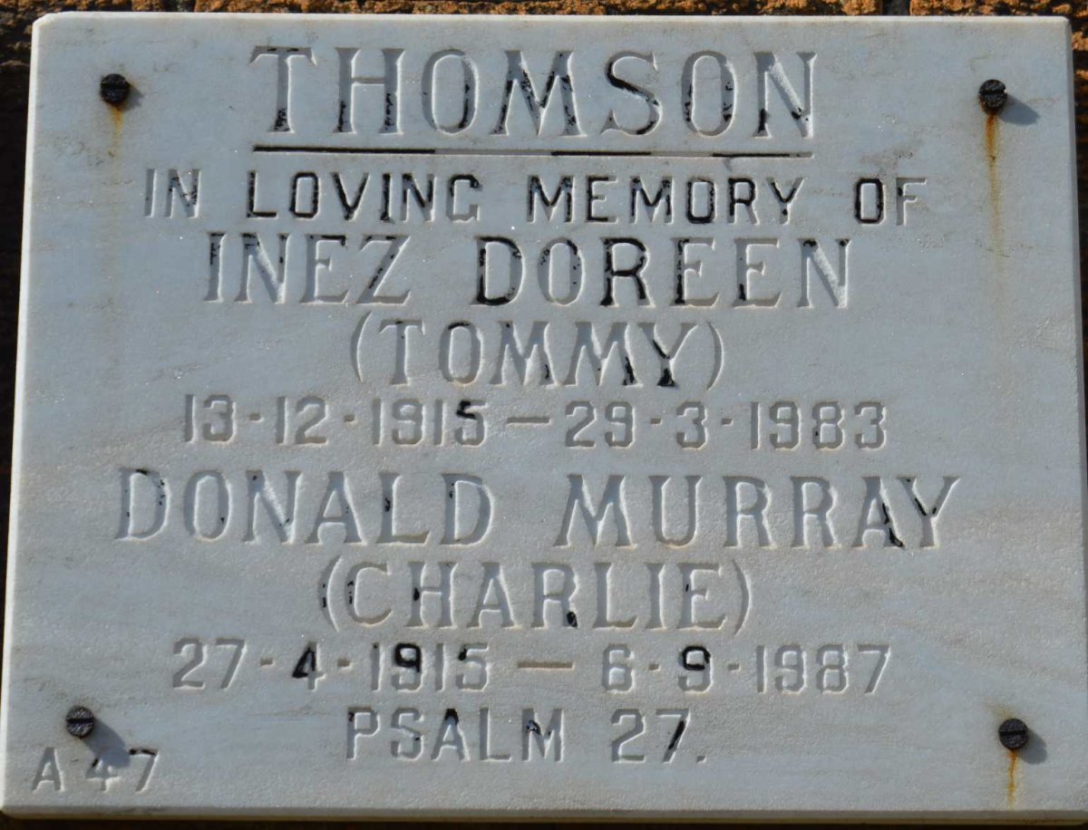 THOMSON Donald Murray 1915-1987 &amp; Inez Doreen 1915-1983