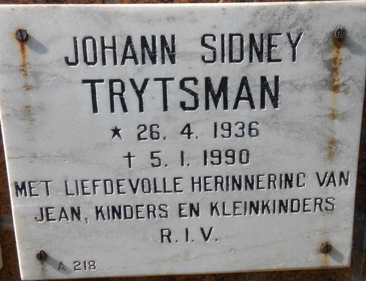 TRYTSMAN Johann Sidney 1936-1990