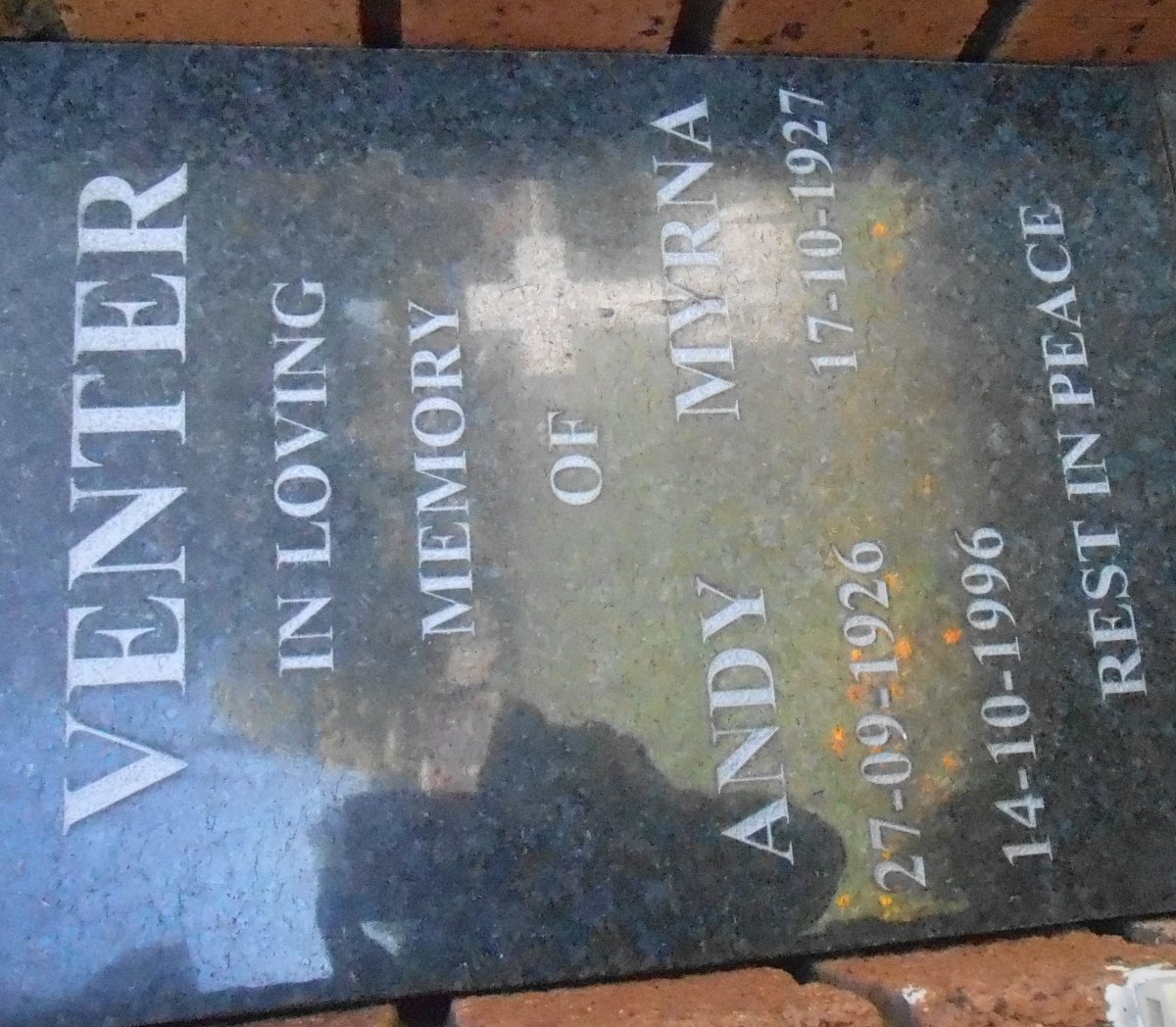 VENTER Andy 1926-1996 &amp; Myrna 1927-